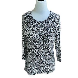 Chicos ladies lined ruched front black white zebra print pullover tunic top 4